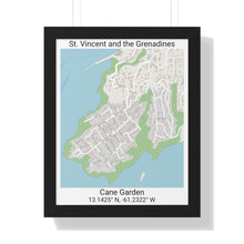 Load image into Gallery viewer, framed map poster of Cane Garden in St. Vincent and the Grenadines
