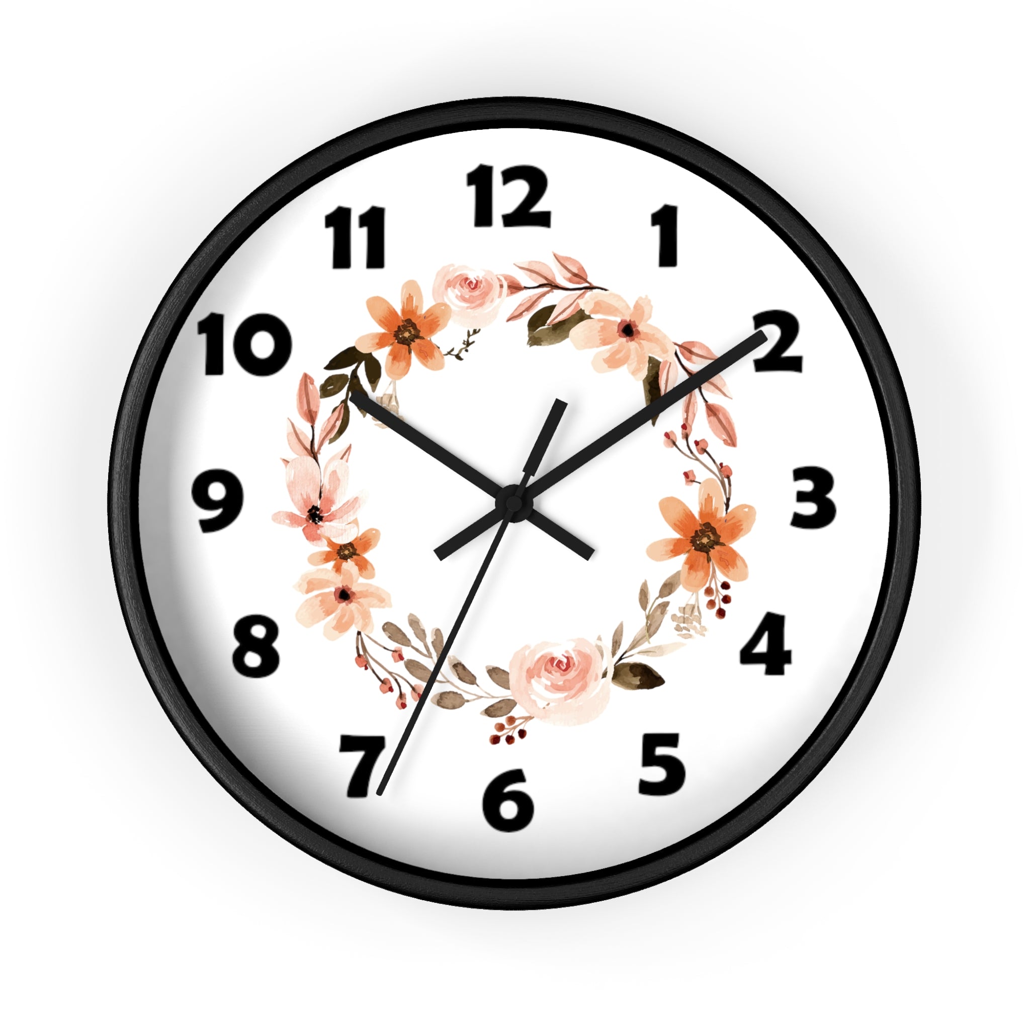 10 inch round wall clock with a circle ring of flowers
