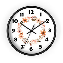 Load image into Gallery viewer, 10 inch round wall clock with a circle ring of flowers
