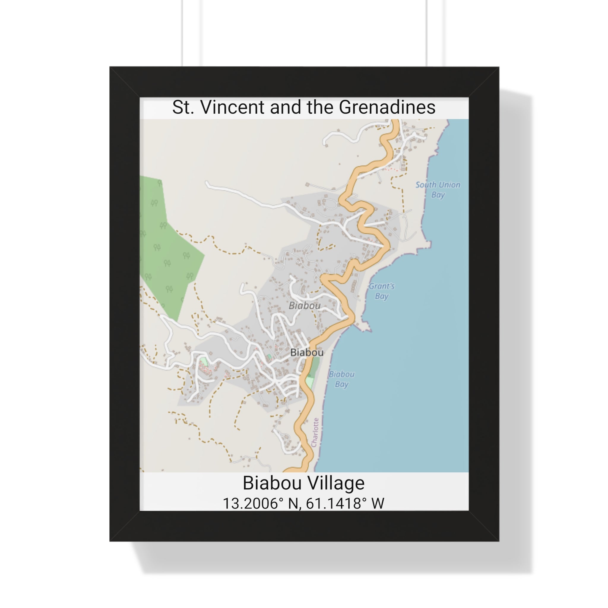 Framed Print Poster of Biabou village St. Vincent and the Grenadines Map 