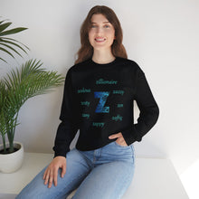Load image into Gallery viewer, black sweatshirt with alphabet letter Z and motivational z words 
