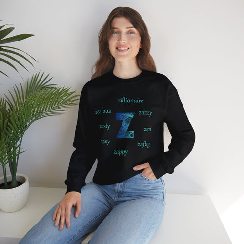 black sweatshirt with alphabet letter Z and motivational z words 