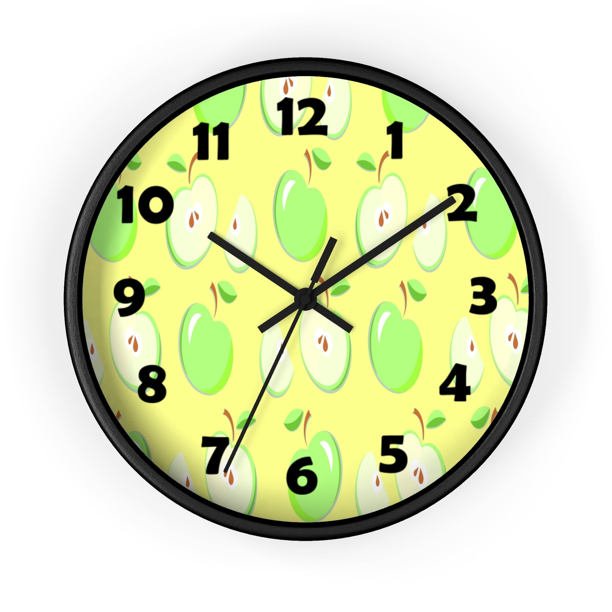 10 inch round wall clock with green apples design
