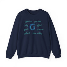 Load image into Gallery viewer, G Alphabet Sweatshirt, Motivational, Optimistic, Alphabet Initial &quot;G&quot;, Mental Health Unisex Heavy Blend™ Crewneck Sweatshirt, Self-affirming Sweatshirt
