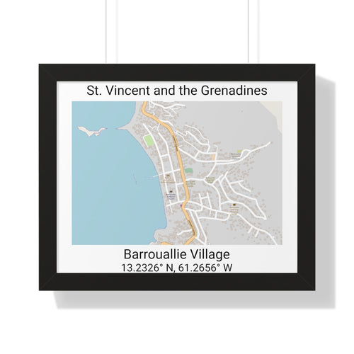 Framed Print Poster of Barrouallie Village St. Vincent and the Grenadines Map 