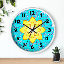 Load image into Gallery viewer, Yellow Lily on Blue Marble Wall Clock, Lotus Flower Wall Clock
