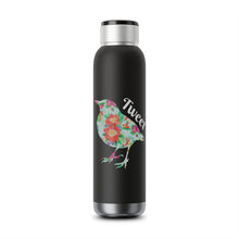 Load image into Gallery viewer, 22oz soundwave copper vacuum audio bottle with a floral bird and the caption &#39;tweet&#39;
