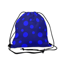 Load image into Gallery viewer, dark blue drawstring bag with lighter blue polka dots
