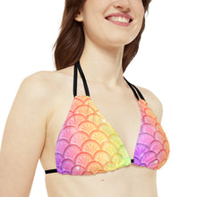 Load image into Gallery viewer, bikini set with purple, yellow, orange and green mermaid scales design
