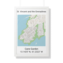 Load image into Gallery viewer, Cane Garden St. Vincent and the Grenadines Map Framed Print Poster, City Map Print Poster, Framed Vertical Poster
