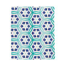 Load image into Gallery viewer, velveteen plush blanket with a blue hexagon design
