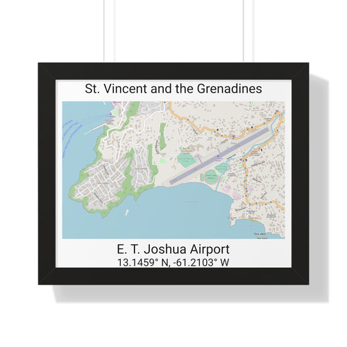 framed map poster of E.T. Joshua Airport in St. Vincent and the Grenadines