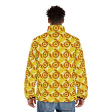 Load image into Gallery viewer, Men’s Caramel Swirl Tie-Dye Puffer Jacket – Lightweight Quilted Comfort with Stand-Up Collar
