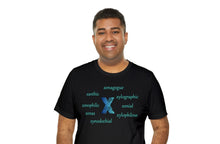 Load image into Gallery viewer, black unisex t-shirt with the letter X surrounded by motivational x words
