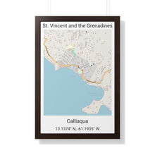 Load image into Gallery viewer, Calliaqua St. Vincent and the Grenadines Map Framed Print Poster, City Map Print Poster. Village Map Print Poster, Road Map Print Poster, Framed Vertical Poster
