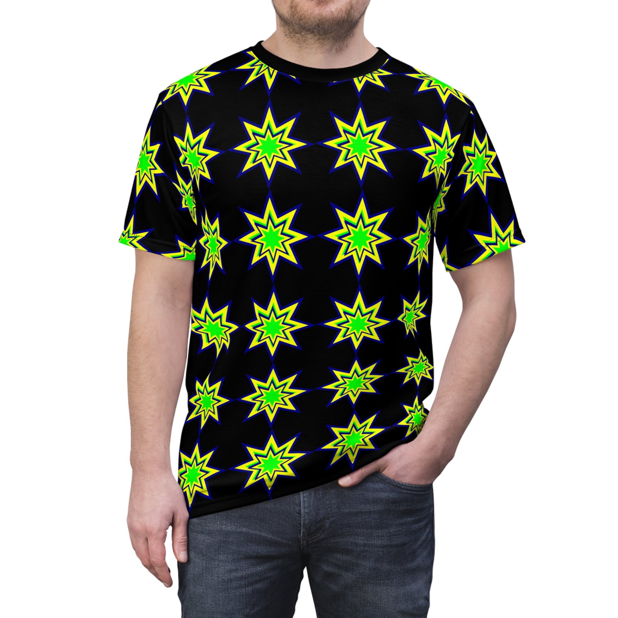 St. Vincent and the Grenadines national color stars on a black t-shirt