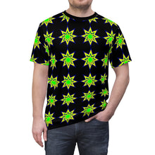 Load image into Gallery viewer, St. Vincent and the Grenadines national color stars on a black t-shirt

