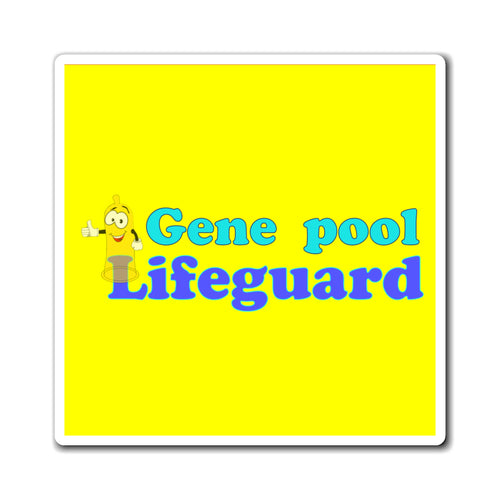 square gene pool lifeguard magnet with a yellow background
