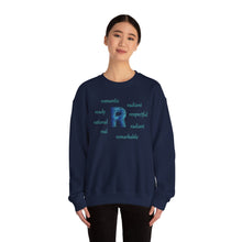 Load image into Gallery viewer, R Alphabet Sweatshirt, Alphabet Initial &quot;R&quot; Motivational, Optimistic, Mental Health Unisex Heavy Blend™ Crewneck Sweatshirt, Self-affirming Sweatshirt
