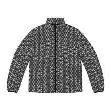 Load image into Gallery viewer, Black Geometric Men&#39;s Puffer Jacket (AOP)
