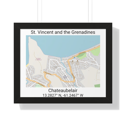 framed poster of a map of Chateaubelair in St. Vincent and the Grenadines