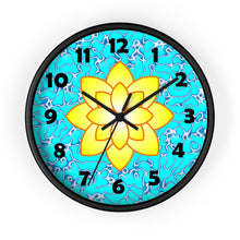 Load image into Gallery viewer, 10 inch round wall clock with a yellow lily on a blue marble background
