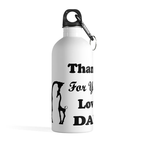 stainless steel water bottle with the caption 
