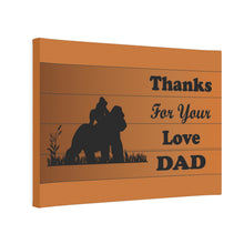 Load image into Gallery viewer, brown canvas photo tile with a silhouette of a gorilla and infant stating thanks for your love dad
