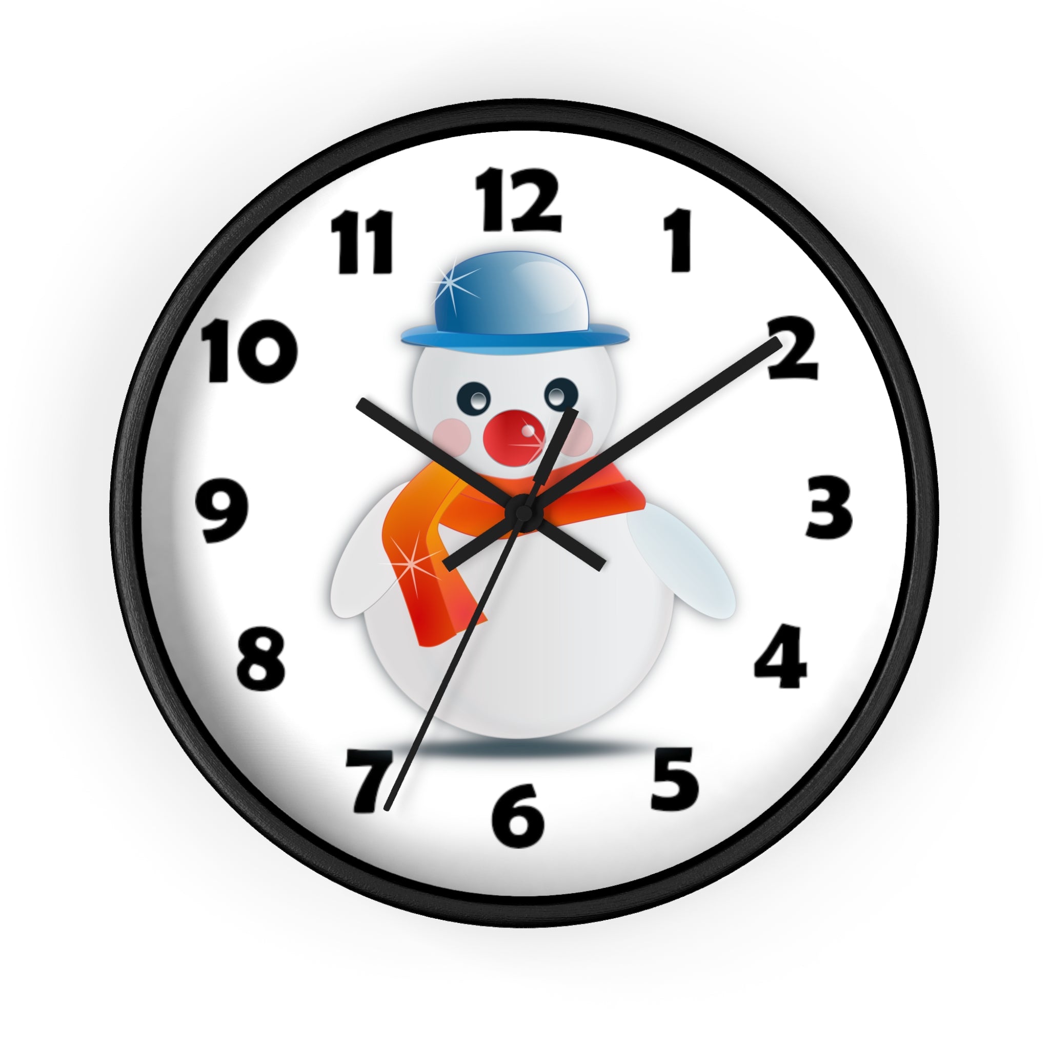 10 inch round wall clock with a snowman in the middle