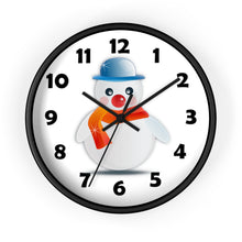 Load image into Gallery viewer, 10 inch round wall clock with a snowman in the middle
