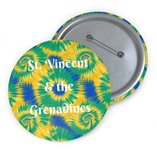 Load image into Gallery viewer, St. Vincent and the Grenadines Tie-Dye Starburst Pin Button – Blue, Yellow &amp; Green Island Pride Badge

