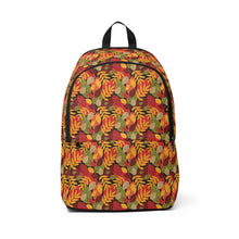 Load image into Gallery viewer, unisex fabric backpack with a collection of leaves design
