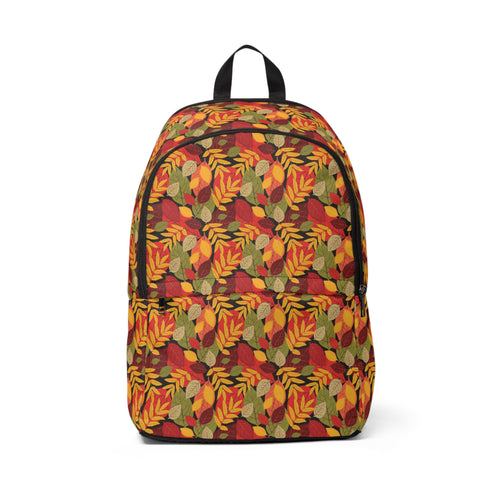 unisex fabric backpack with a collection of leaves design