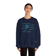 Load image into Gallery viewer, P Alphabet Sweatshirt, Optimistic, Mental Health, Motivational Alphabet Initial &quot;P&quot; Unisex Heavy Blend™ Crewneck Sweatshirt, Self-affirming Sweatshirt
