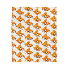 Load image into Gallery viewer, white velveteen plush blanket with a goldfish design
