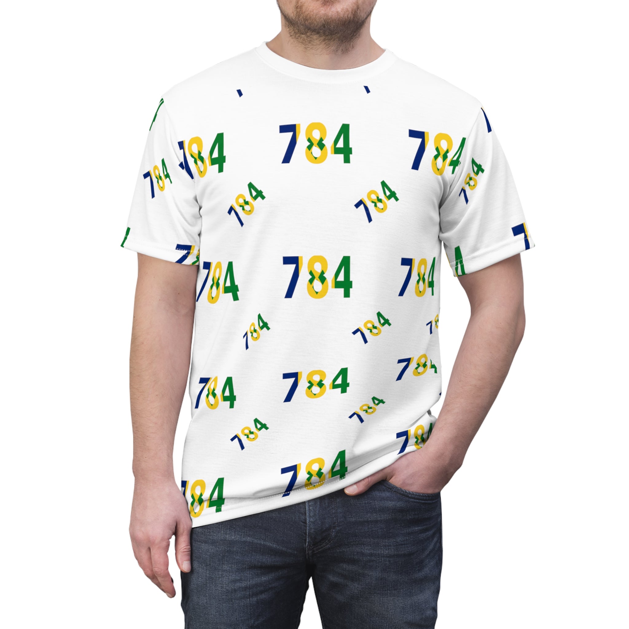 St. Vincent and the Grenadines Area Code 784 Unisex Tee (white)