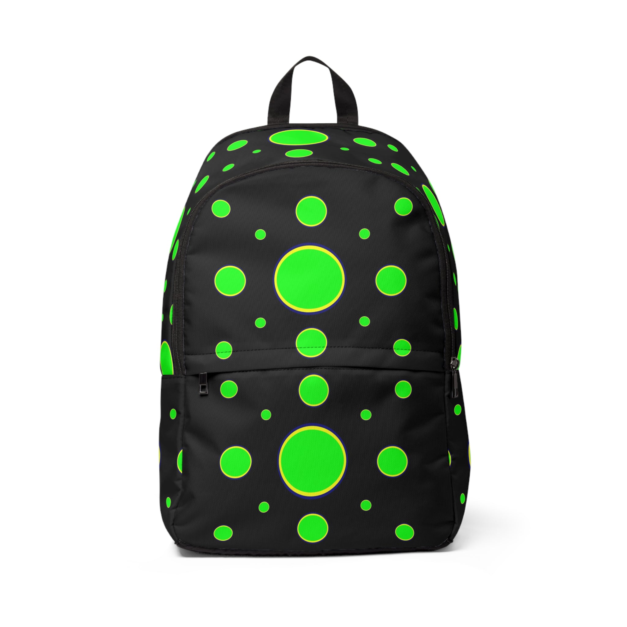 black unisex backpack with green spots