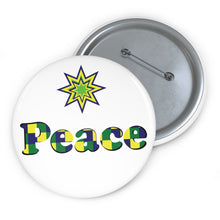Load image into Gallery viewer, Peace - Checkered St. Vincent and the Grenadines Pattern Pin – Blue, Yellow &amp; Green Lettering
