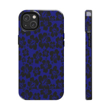 Load image into Gallery viewer, black hibiscus flowers on tough blue iphone phone case if various sizes

