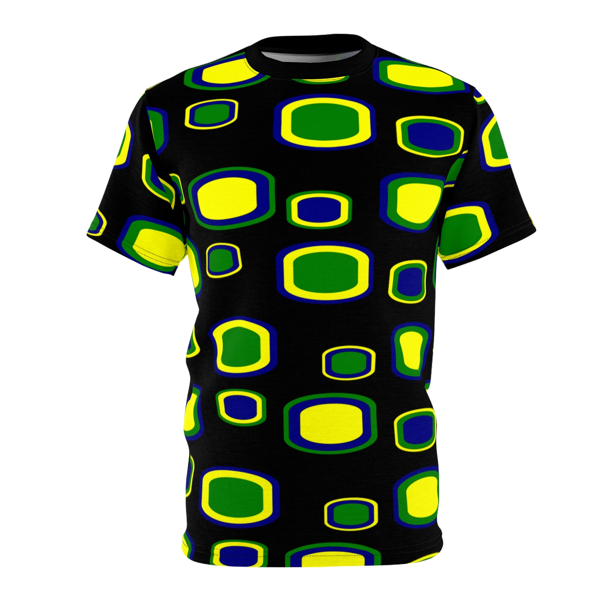 Black t-shirt with St. Vincent and the Grenadines' national colored cubes