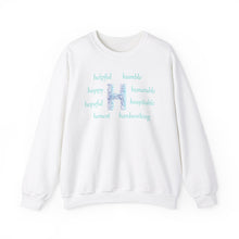 Load image into Gallery viewer, white sweatshirt with the letter H surrounded by motivating h words
