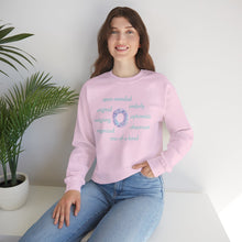 Load image into Gallery viewer, pink sweatshirt with the letter o surrounded by motivational o words
