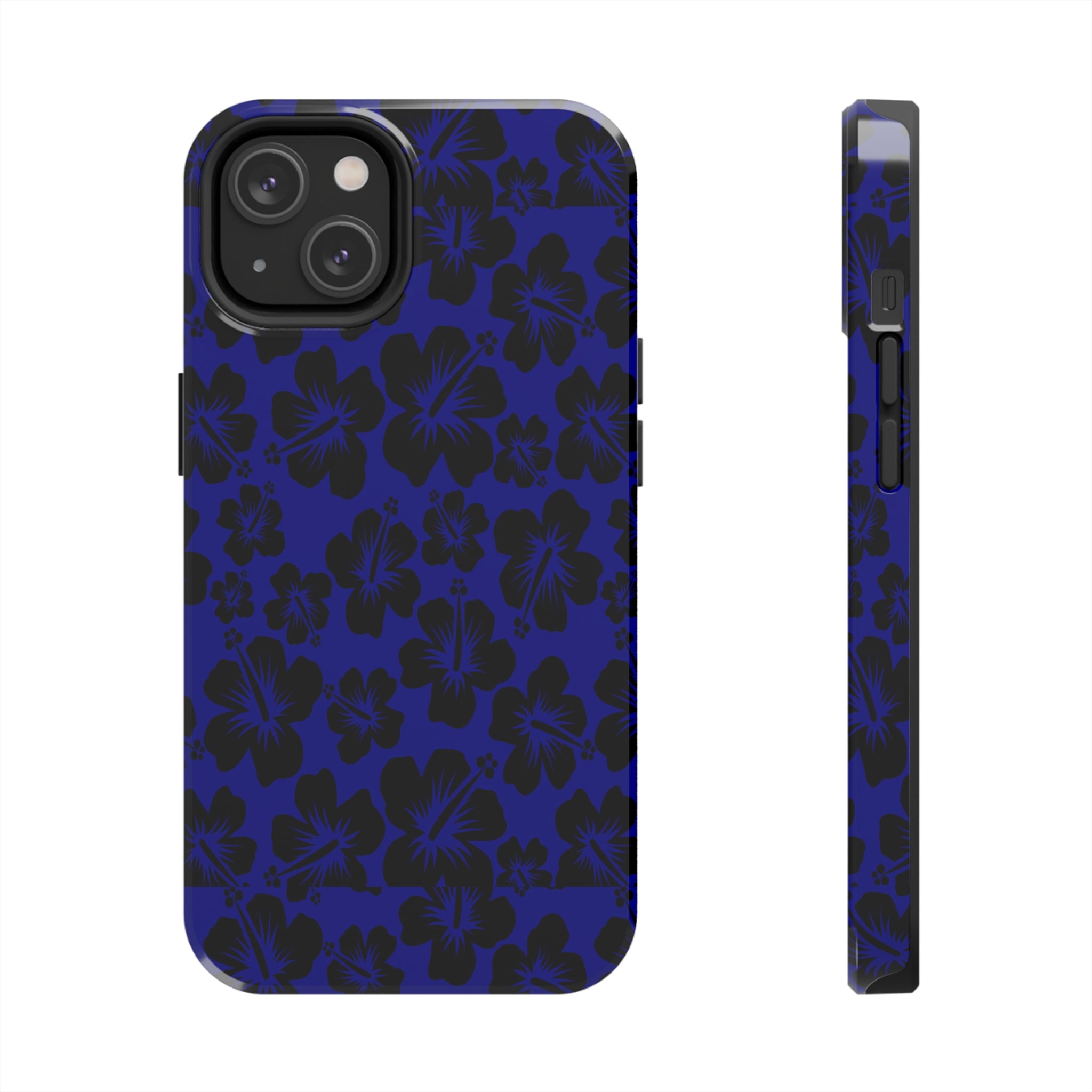 Black Hibiscus on Blue iPhone Tough Phone Cases