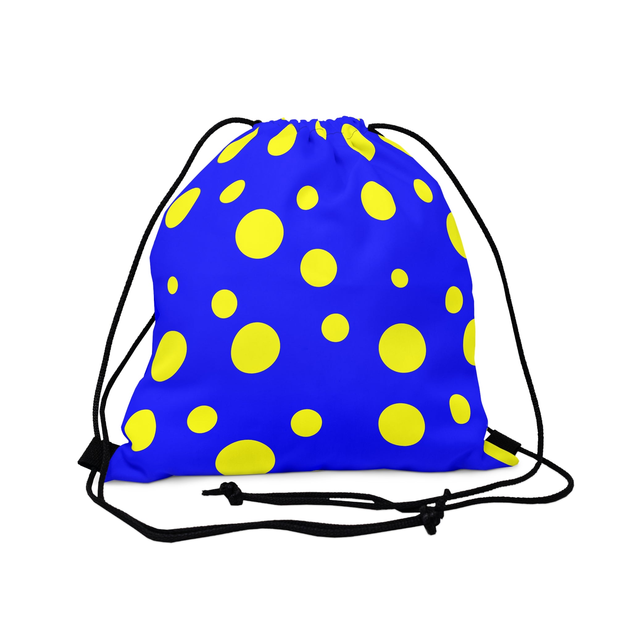 Blue drawstring bag with yellow spots