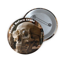Load image into Gallery viewer, Books Before Looks - Skull Nerd Aesthetic Book Lovers Pin
