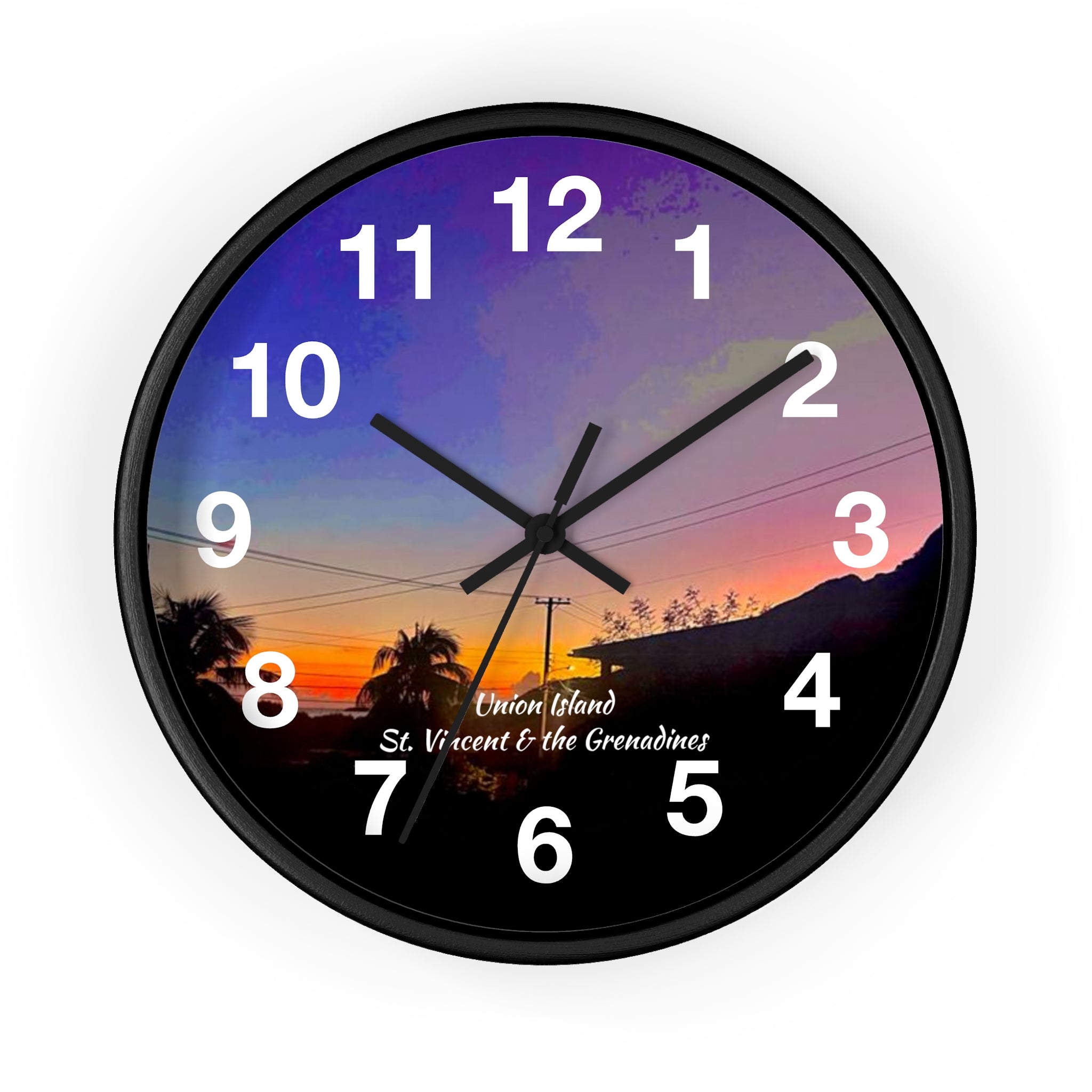Union Island Sunset Wall Clock, Union Island St. Vincent and the Grenadines Sunset Wall Clock
