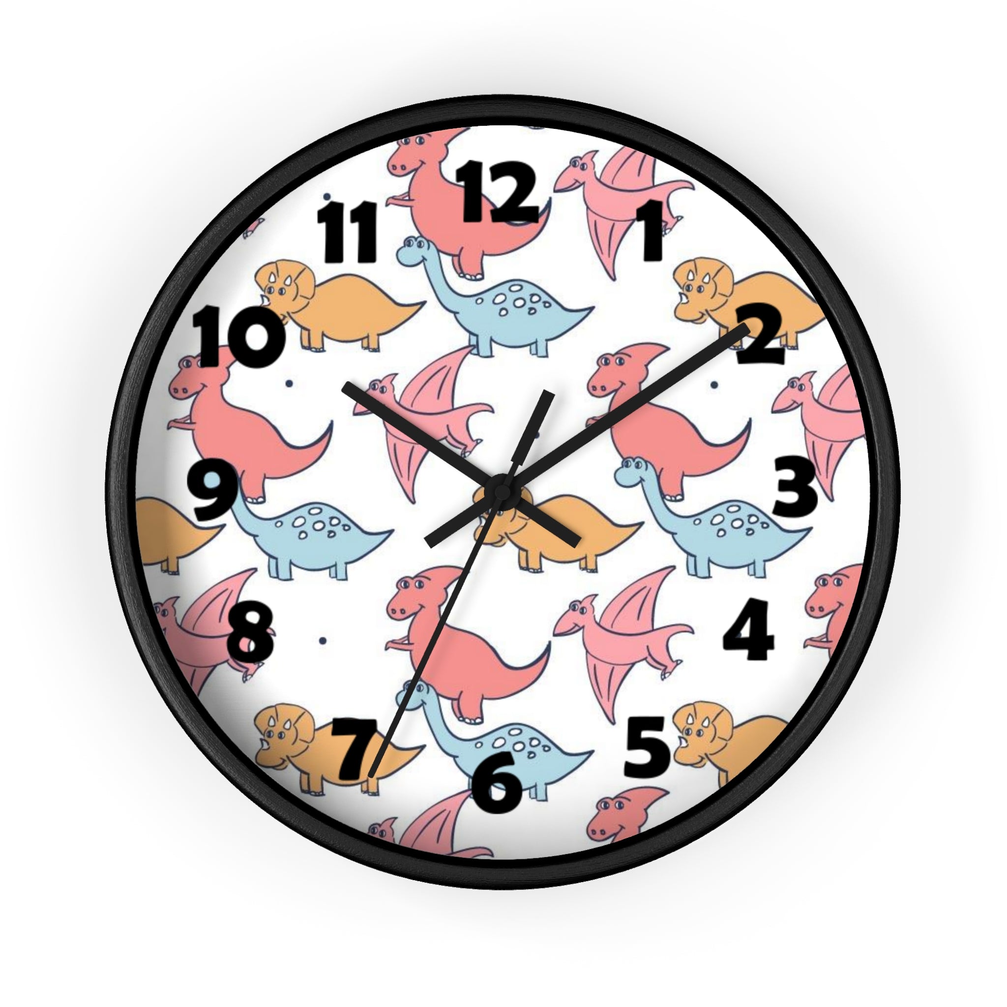 10 inch round wall clock with colorful dinosaurs