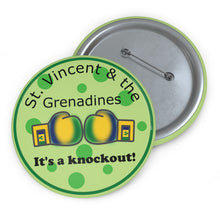 Load image into Gallery viewer, St. Vincent &amp; the Grenadines “It’s a Knockout” Boxing Gloves Pin – Green Spotted Background
