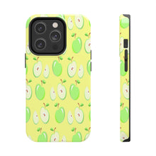 Load image into Gallery viewer, tough iPhone yellow phone case with green apples design
