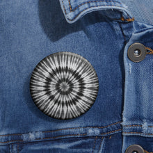 Load image into Gallery viewer, Grey &amp; Black Tie-Dye Bull’s-Eye Pin Button – Modern Monochrome Style Badge
